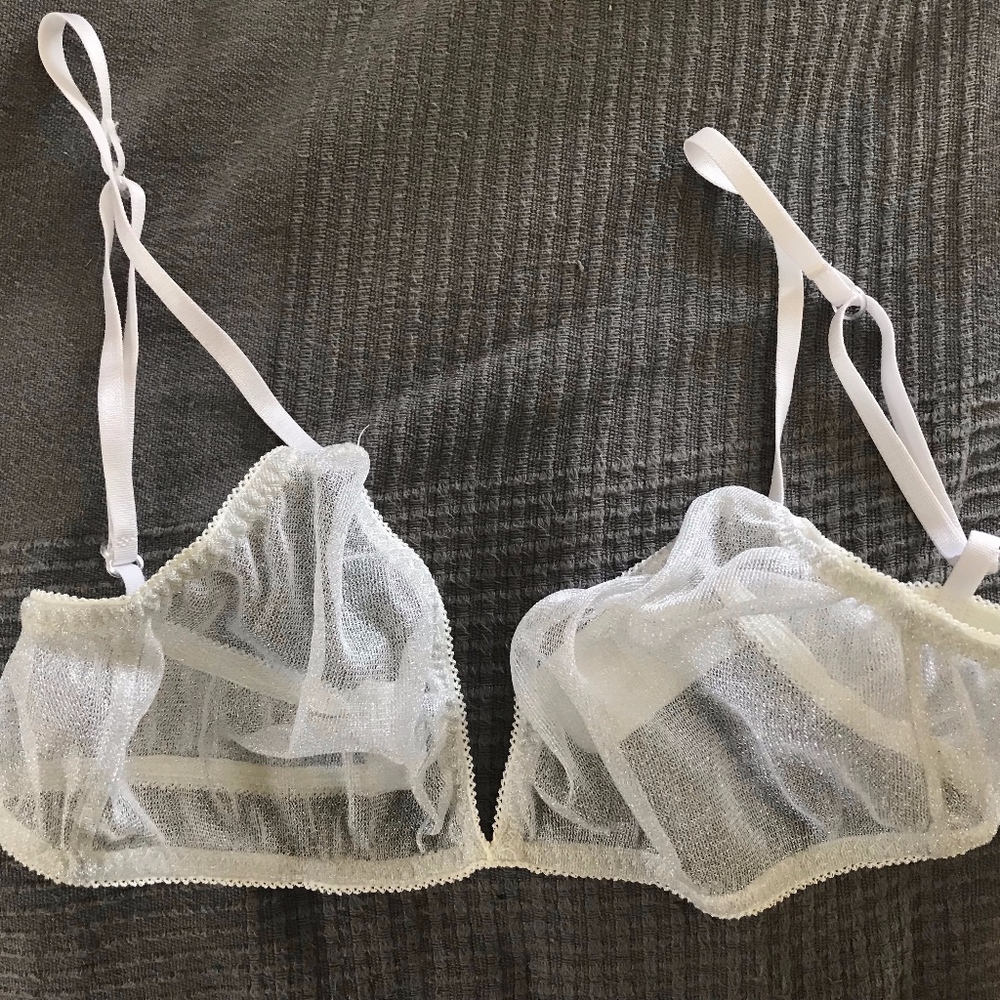 Miss Crofton Sheer Silver Glitter Bra sz Small